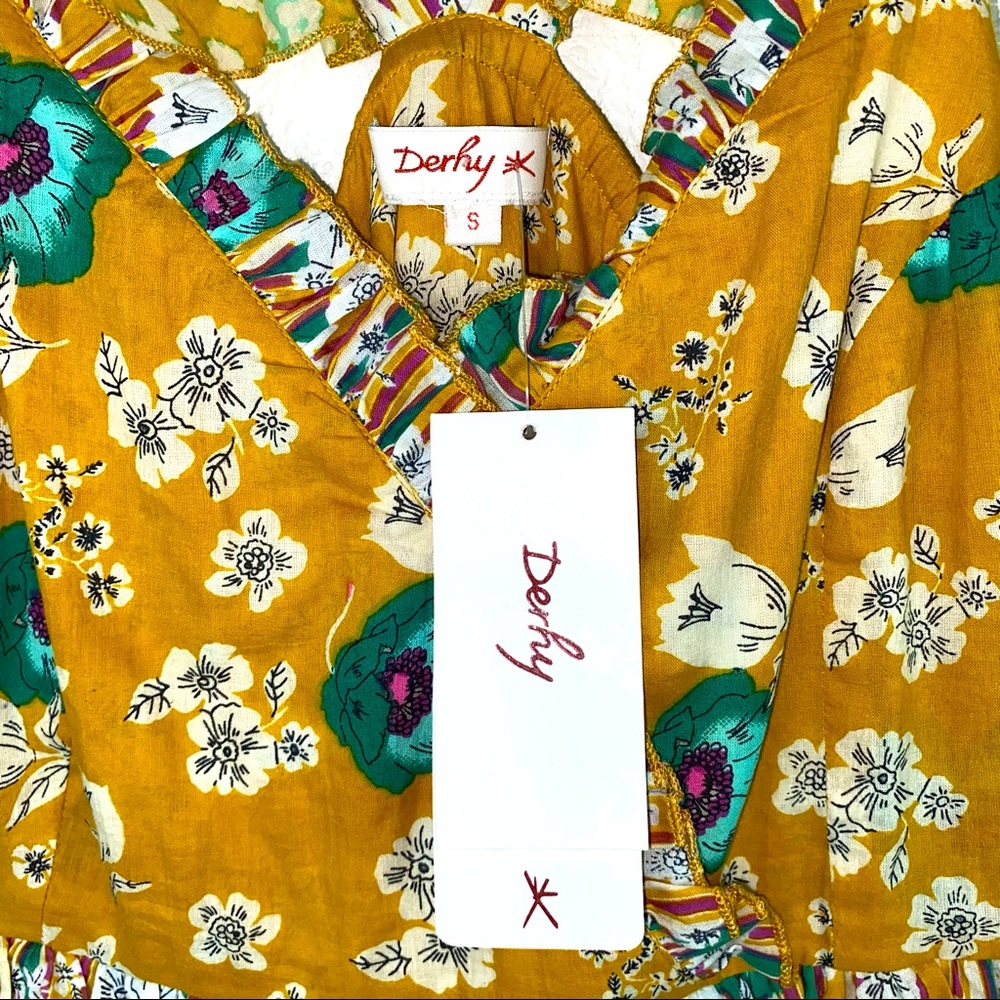 Anthro Derhy Mustard Gold Garden Floral Leopard Ruffle Midi Maxi Dress - Picture 7 of 10